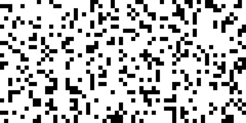 Abstract pixel geometric background. Black and white random square and rectangle shapes in digital style. Seamless texture pattern for tech, cyber, game UI. Vector illustration.