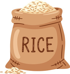 Burlap sack full of raw uncooked white rice grain staple food ingredient agricultural product vector