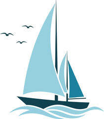 Coastal sailboat serenity elegant sailboat gliding on gentle ocean waves with seagulls overhead vector