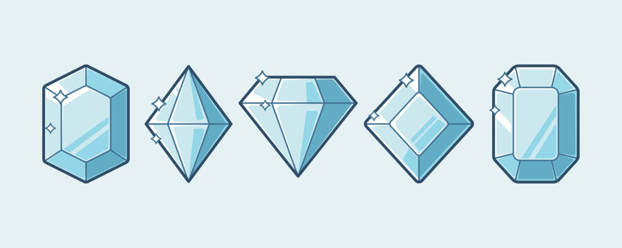 Collection of Five Precious Diamonds in Cartoon Illustration
