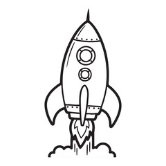 Cartoon Space Rocket Launch Coloring Page Line Art