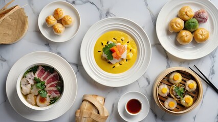 plates filled with various kinds of food 