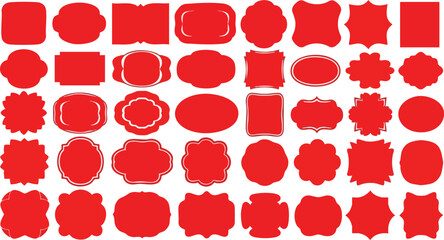 Collection of versatile red decorative frames and labels for design projects