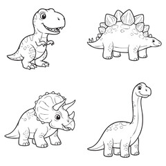 Assorted Dinosaur Species Collection Line Art Set
