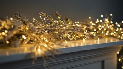 Festive garland with warm lights holiday decoration background - Powered by Adobe