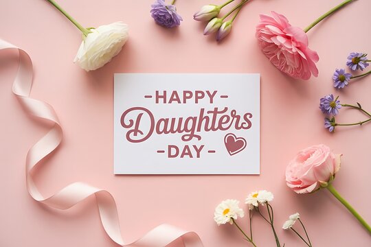 Celebrate Daughters Day with elegant flowers and ribbon, a perfect greeting for family appreciation