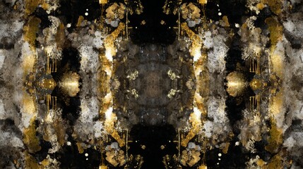 Abstract gold black ink splatter symmetrical art