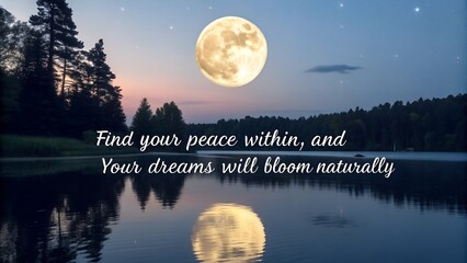 Inspirational Quote on a Serene Moonlit Lake Scene.