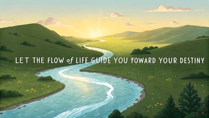 Inspirational Quote on a Serene River Landscape at Sunrise.
