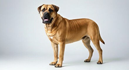 Obraz premium Mastiff with a heavy-set frame on a clean white backdrop