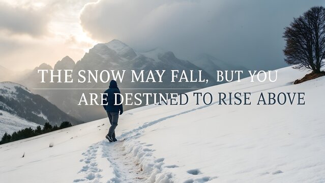 Inspirational Quote on a Snowy Mountain Landscape.
