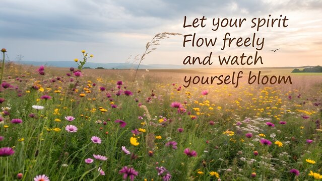 Inspirational Quote on a Wildflower Meadow at Sunset. - Powered by Adobe