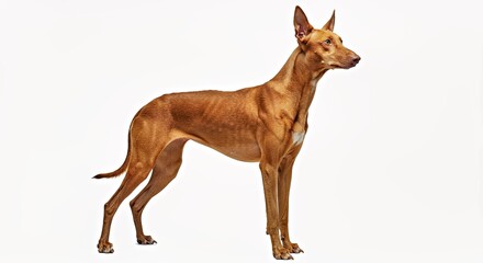 A natural Pharaoh Hound with a graceful look on a white backdrop