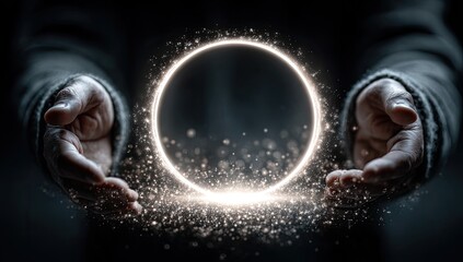 Hands holding glowing circle