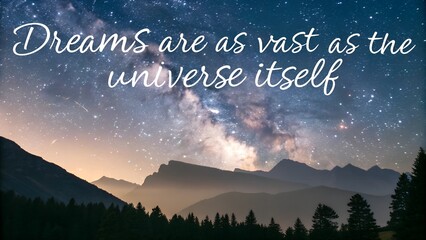 Inspirational Quote Over Starry Night Sky and Mountains.