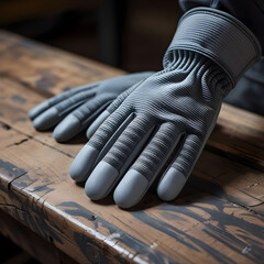 A pair of gray cut-resistant safety gloves with textured grip placed neatly.