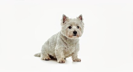 Obraz premium West Highland Terrier with a fluffy, round shape on a white backdrop