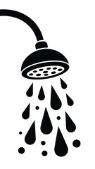Simple black and white illustration of a shower head with water droplets