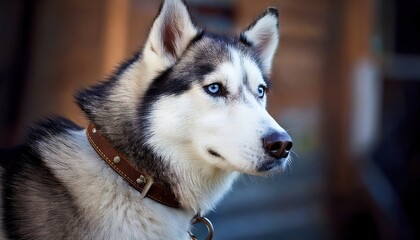 Majestic Siberian Husky Displaying Stunning Blue Eyes Outdoors