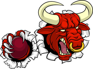 Bull Minotaur Longhorn Cow Cricket Mascot Cartoon