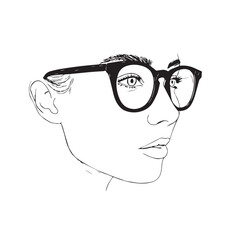 Beautiful Woman Doodle Black and White Illustration Fashion Girl Portrait Line Art Sketch Vector
