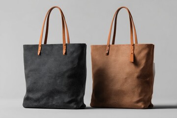 Two neutral-toned canvas tote bags