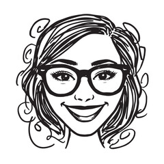 Beautiful Woman Doodle Black and White Illustration Fashion Girl Portrait Line Art Sketch Vector