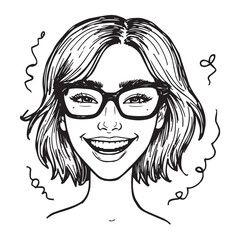 Beautiful Woman Doodle Black and White Illustration Fashion Girl Portrait Line Art Sketch Vector