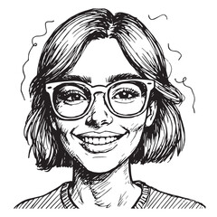 Beautiful Woman Doodle Black and White Illustration Fashion Girl Portrait Line Art Sketch Vector