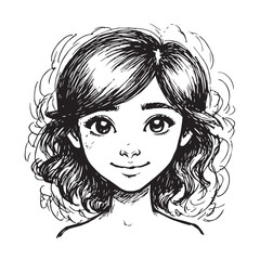 Beautiful Woman Doodle Black and White Illustration Fashion Girl Portrait Line Art Sketch Vector