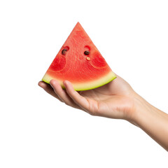 hand holding a slice of watermelon on Isolated transparent background png. generated with AI