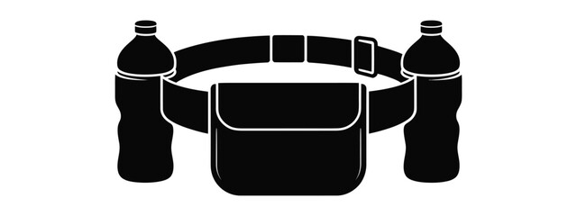 Black silhouette of a utility belt with two water bottles and a pouch