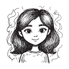 Beautiful Woman Doodle Black and White Illustration Fashion Girl Portrait Line Art Sketch Vector