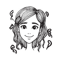 Beautiful Woman Doodle Black and White Illustration Fashion Girl Portrait Line Art Sketch Vector