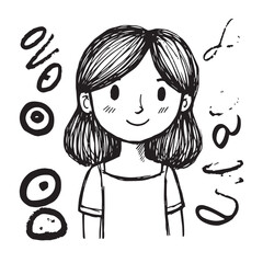 Beautiful Woman Doodle Black and White Illustration Fashion Girl Portrait Line Art Sketch Vector