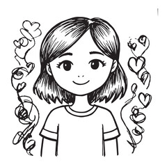 Beautiful Woman Doodle Black and White Illustration Fashion Girl Portrait Line Art Sketch Vector