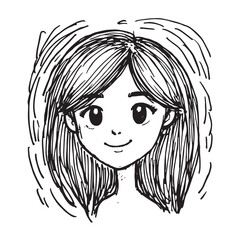 Beautiful Woman Doodle Black and White Illustration Fashion Girl Portrait Line Art Sketch Vector