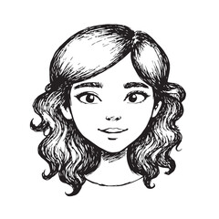 Beautiful Woman Doodle Black and White Illustration Fashion Girl Portrait Line Art Sketch Vector