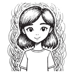 Beautiful Woman Doodle Black and White Illustration Fashion Girl Portrait Line Art Sketch Vector