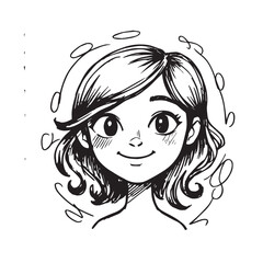 Beautiful Woman Doodle Black and White Illustration Fashion Girl Portrait Line Art Sketch Vector