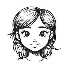Beautiful Woman Doodle Black and White Illustration Fashion Girl Portrait Line Art Sketch Vector