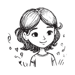 Beautiful Woman Doodle Black and White Illustration Fashion Girl Portrait Line Art Sketch Vector