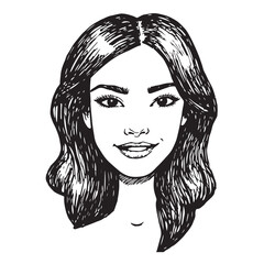 Beautiful Woman Doodle Black and White Illustration Fashion Girl Portrait Line Art Sketch Vector