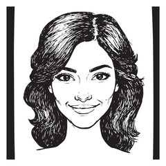 Beautiful Woman Doodle Black and White Illustration Fashion Girl Portrait Line Art Sketch Vector