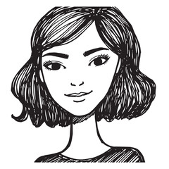 Beautiful Woman Doodle Black and White Illustration Fashion Girl Portrait Line Art Sketch Vector