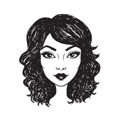 Beautiful Woman Doodle Black and White Illustration Fashion Girl Portrait Line Art Sketch Vector