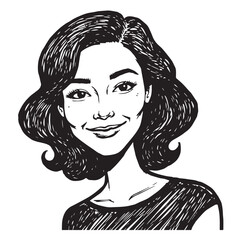Beautiful Woman Doodle Black and White Illustration Fashion Girl Portrait Line Art Sketch Vector