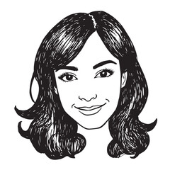 Beautiful Woman Doodle Black and White Illustration Fashion Girl Portrait Line Art Sketch Vector