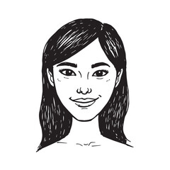 Beautiful Woman Doodle Black and White Illustration Fashion Girl Portrait Line Art Sketch Vector