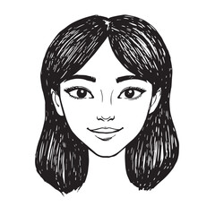 Beautiful Woman Doodle Black and White Illustration Fashion Girl Portrait Line Art Sketch Vector